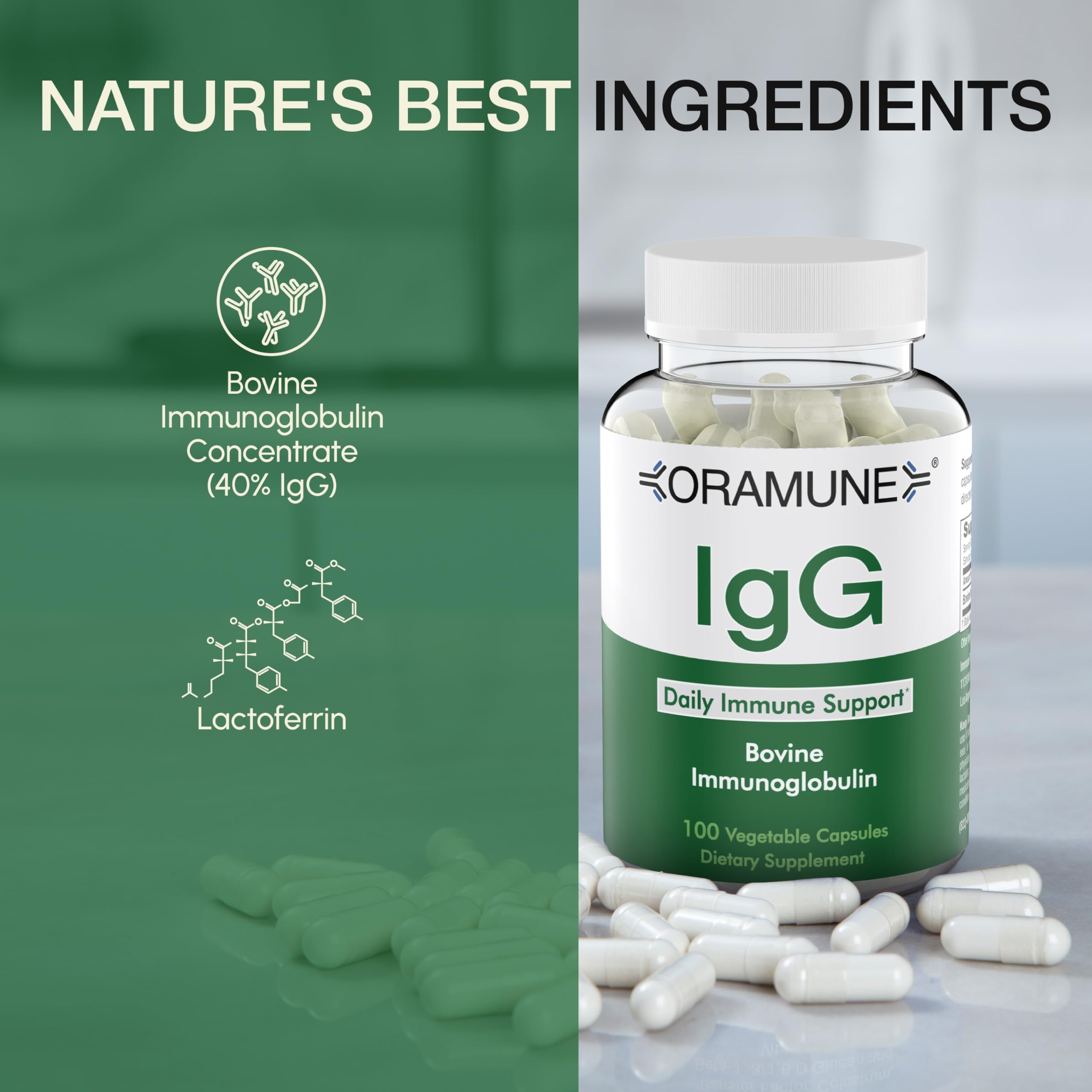 Infographic highlighting immune support and gut health with Oramune