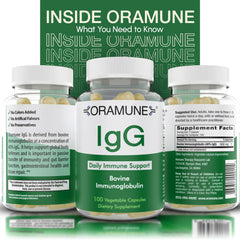 Oramune box with bottle shown on a white backdrop