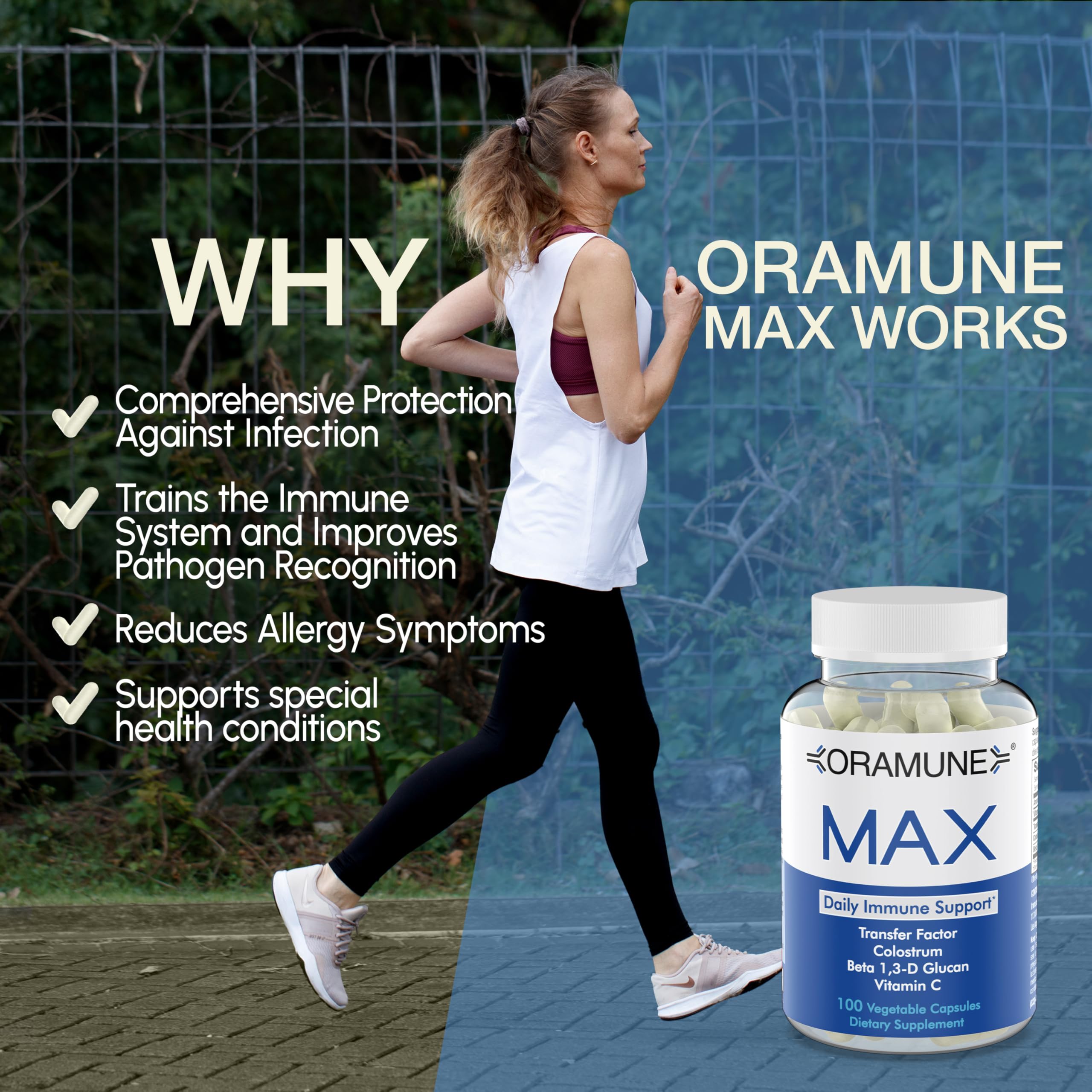 Oramune Max bottle and capsules