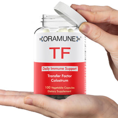 Oramune transfer factor and bovine colostrum capsules close-up