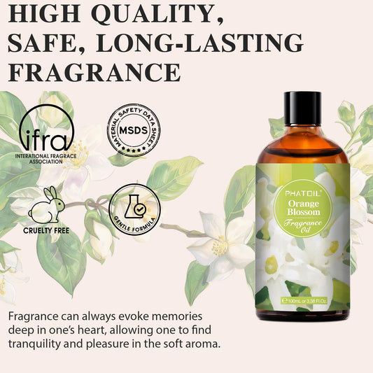 Close-up of Orange Blossom Fragrance Oil bottle with dropper