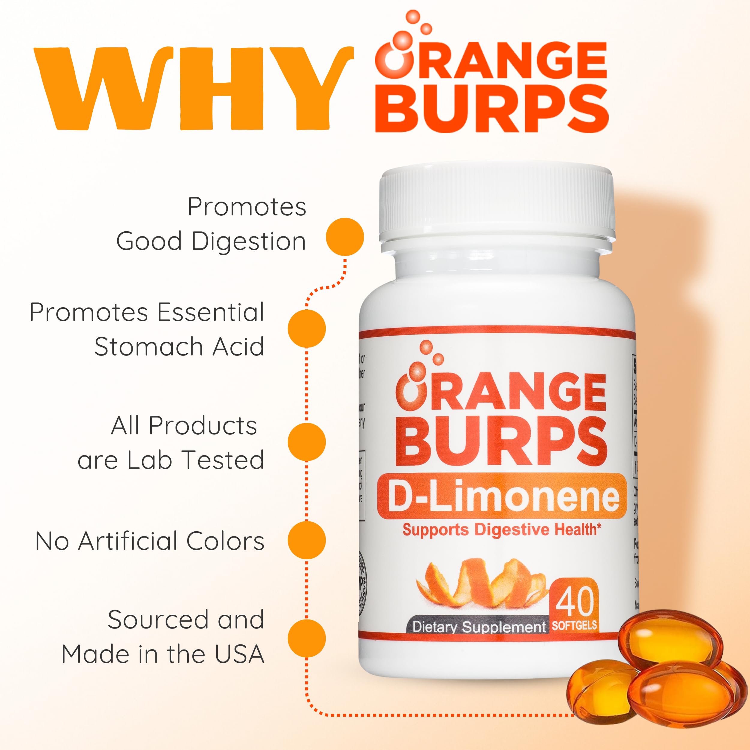 Orange Burps gluten-free label on bottle for inclusive dietary options