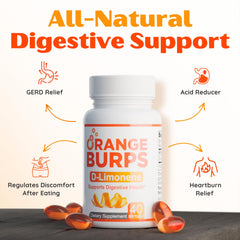 Orange Burps packaging box display with natural color and GRAS safety claim