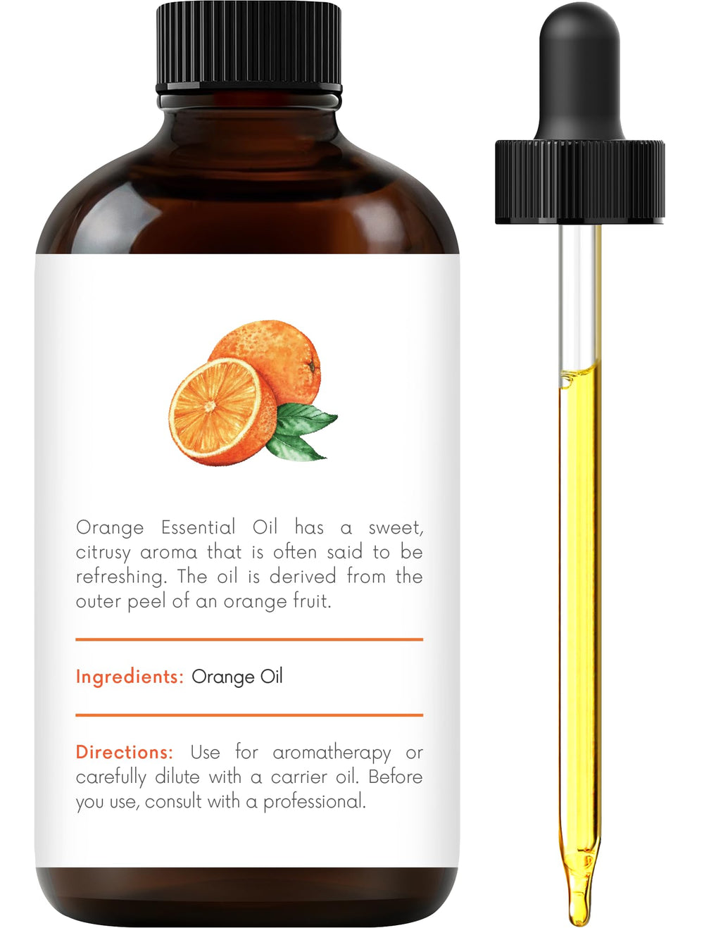 Orange essential oil in a diffuser setup with bottle