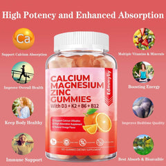 Orange-flavored calcium magnesium zinc gummies serving