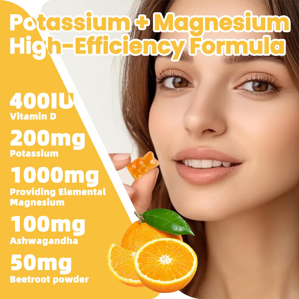 Orange-flavored potassium magnesium gummies with no aftertaste