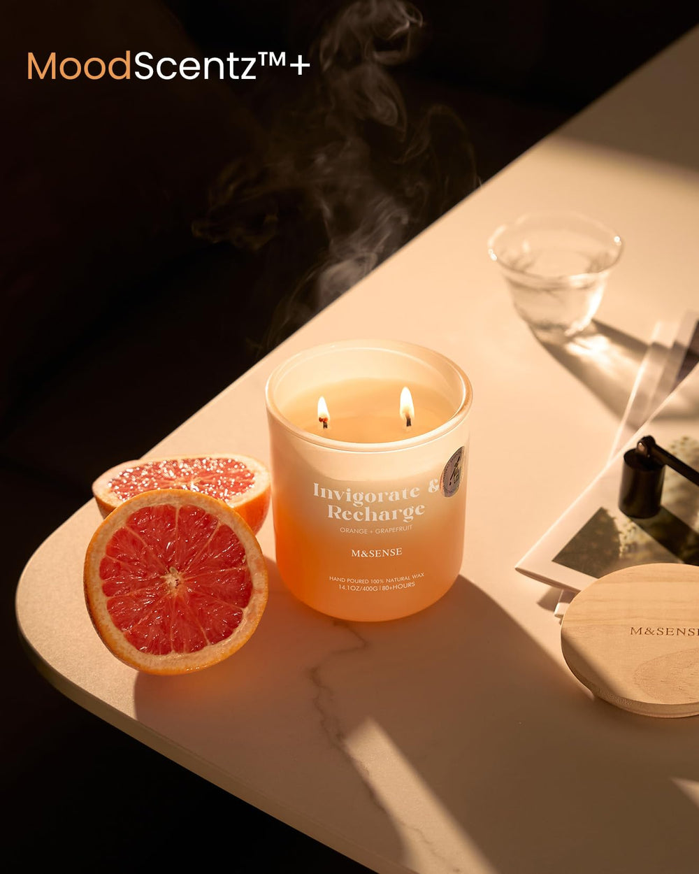 Orange and grapefruit essential oils used in the candle