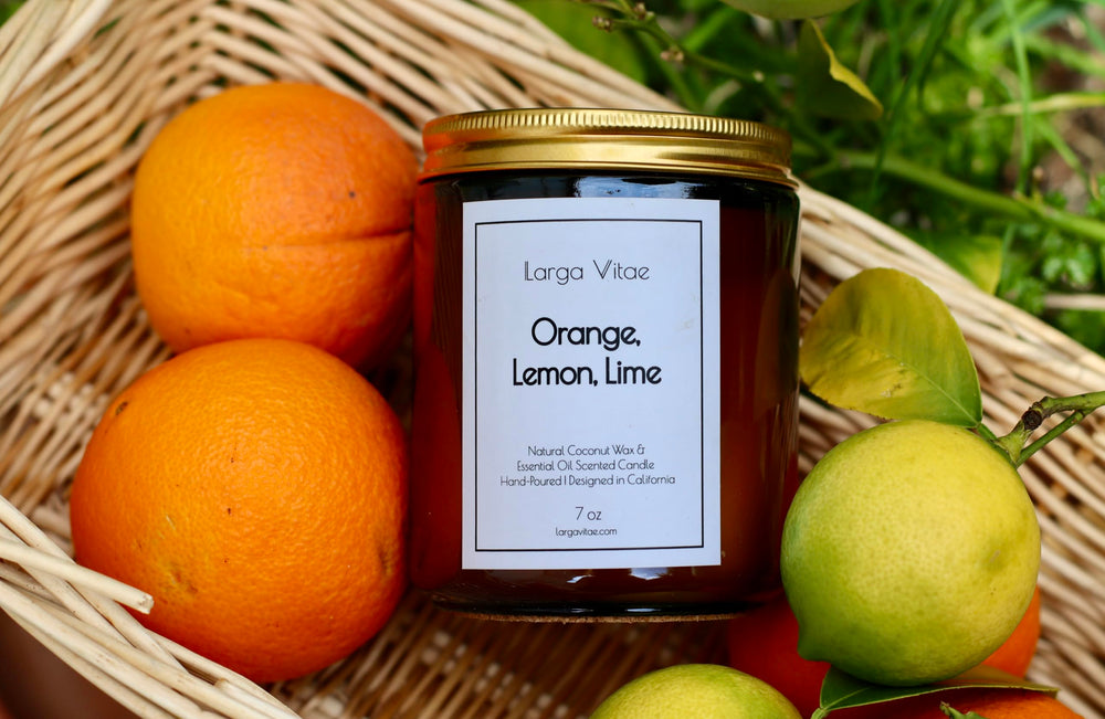 Vegan coconut wax candle with orange-lemon-lime fragrance