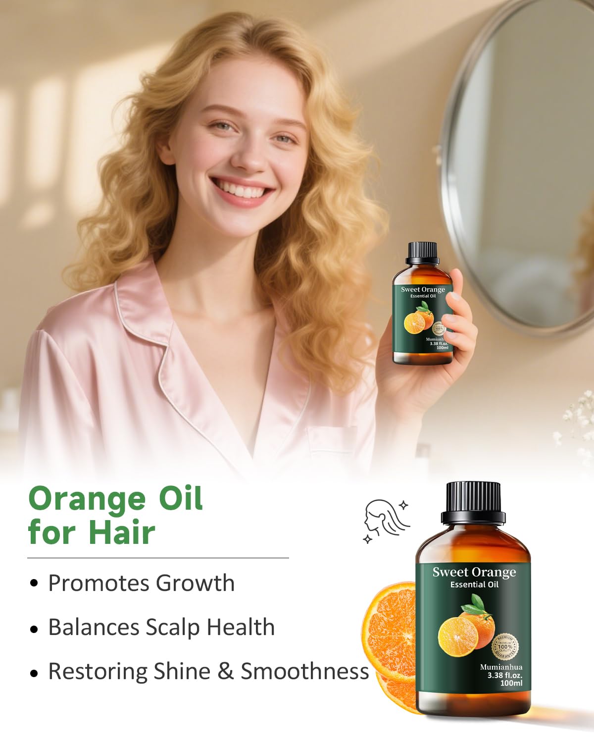Hair care application of orange essential oil for conditioning