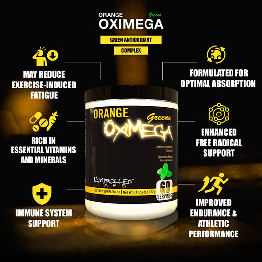 Back label of Orange Oximega Greens Spearmint packaging