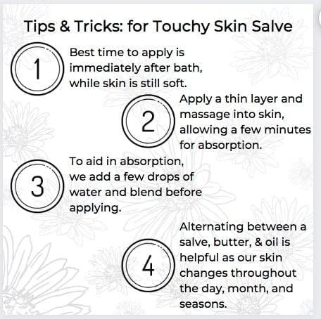 Touchy Skin Salve on dry winter skin creates a protective moisture barrier