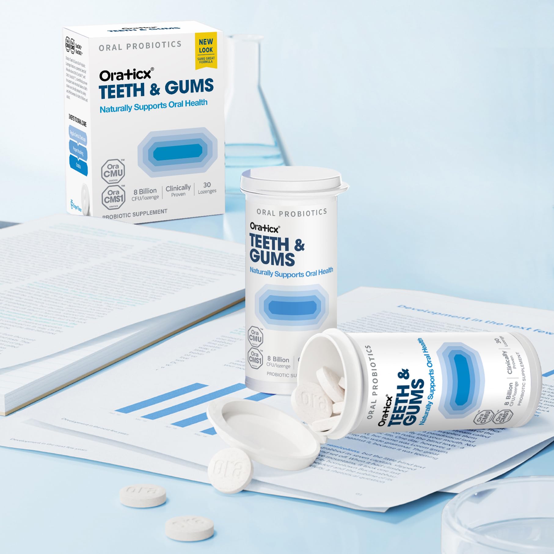 Lifestyle scene with OraTicx product on a counter