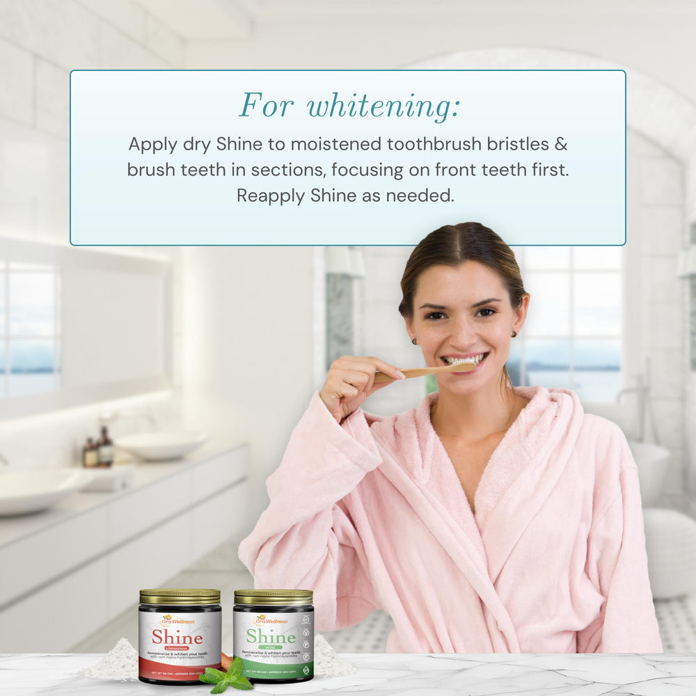 Close-up brushing with Shine Tooth Powder