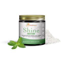Front view of OraWellness Shine Tooth Powder jar (USA made)