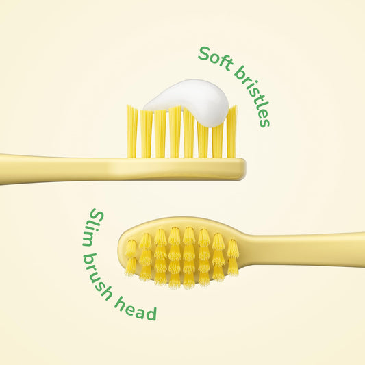 Soft-bristle replacement brush head designed for kids with Squishmallows characters