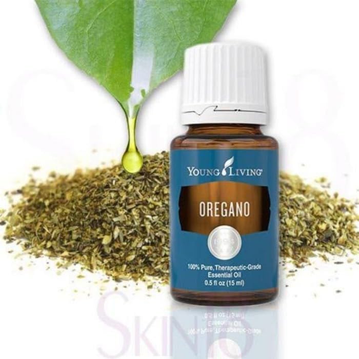 Close-up of oregano essential oil label