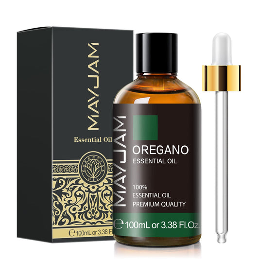 Oregano Essential Oil bottle in amber glass with dropper