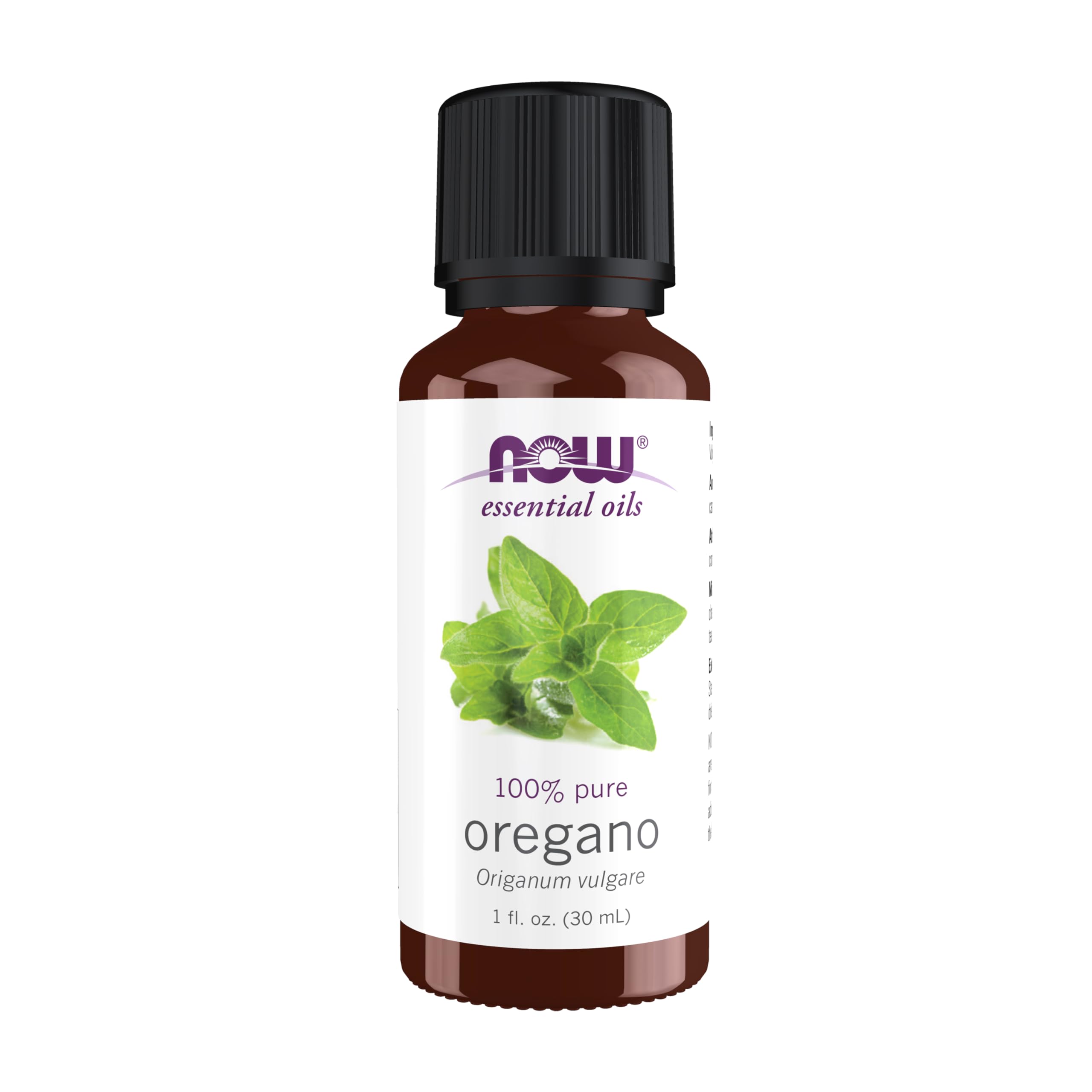 Bottle of oregano essential oil with label close-up