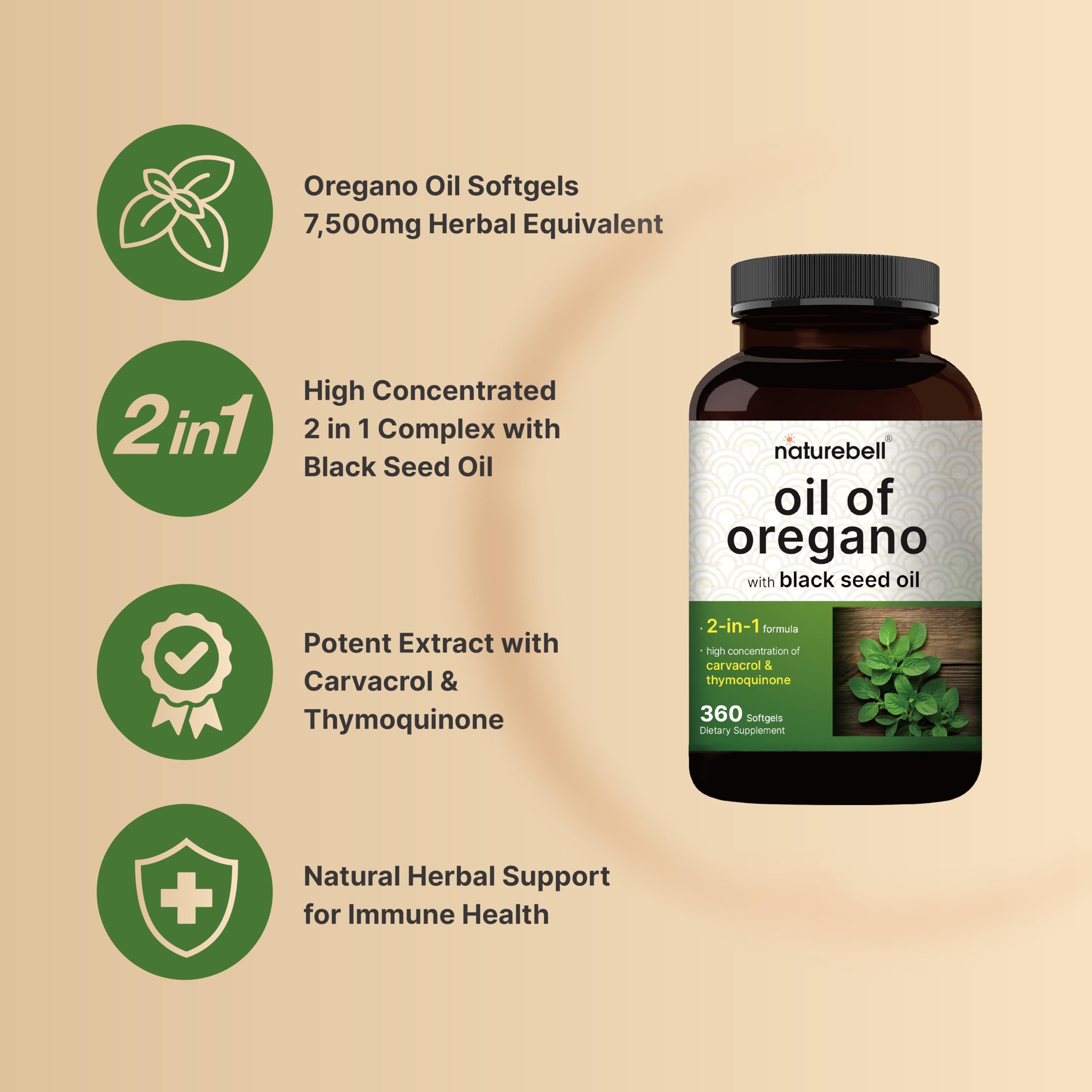 Close up of oregano oil and black seed oil softgels