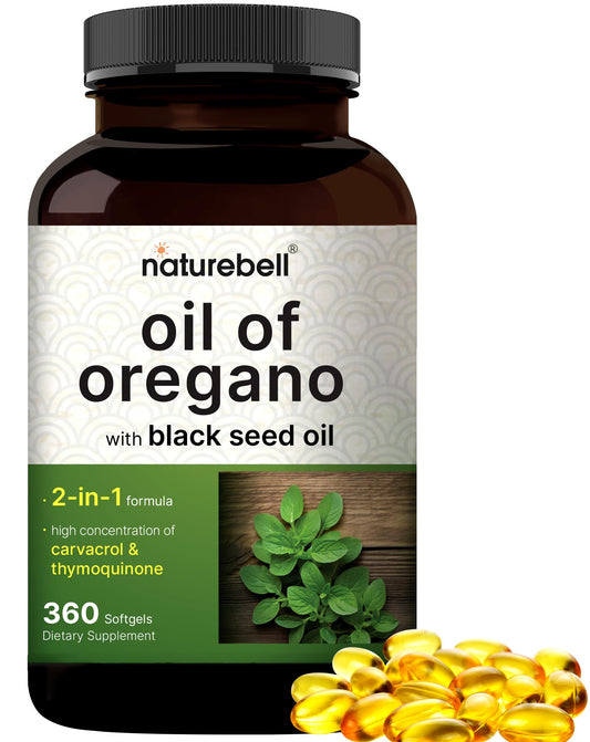 NatureBell Oregano Oil 7500mg with Black Seed Oil softgel bottle
