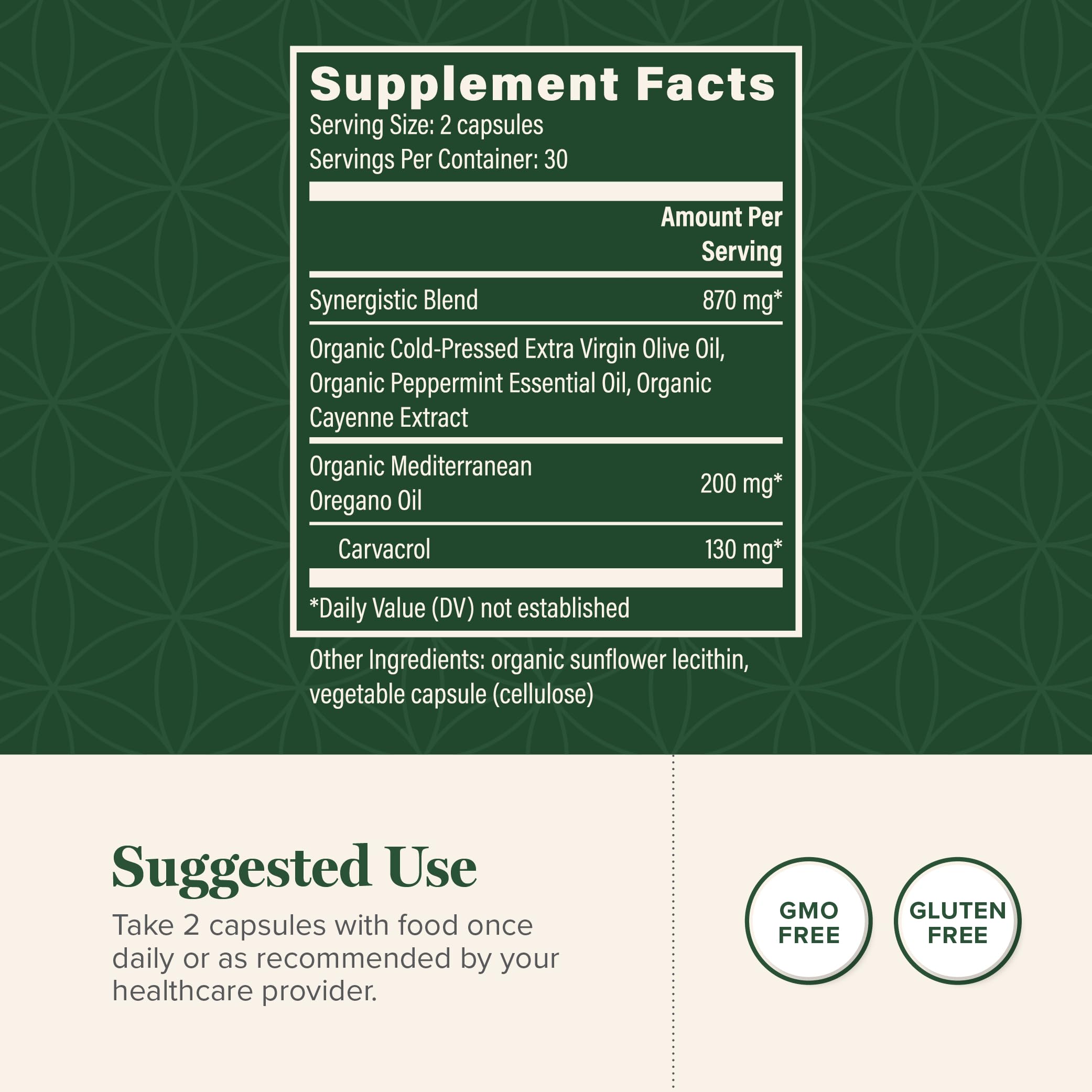 Organic oregano oil and olive oil capsules with peppermint