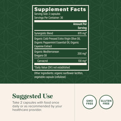 Organic oregano oil and olive oil capsules with peppermint