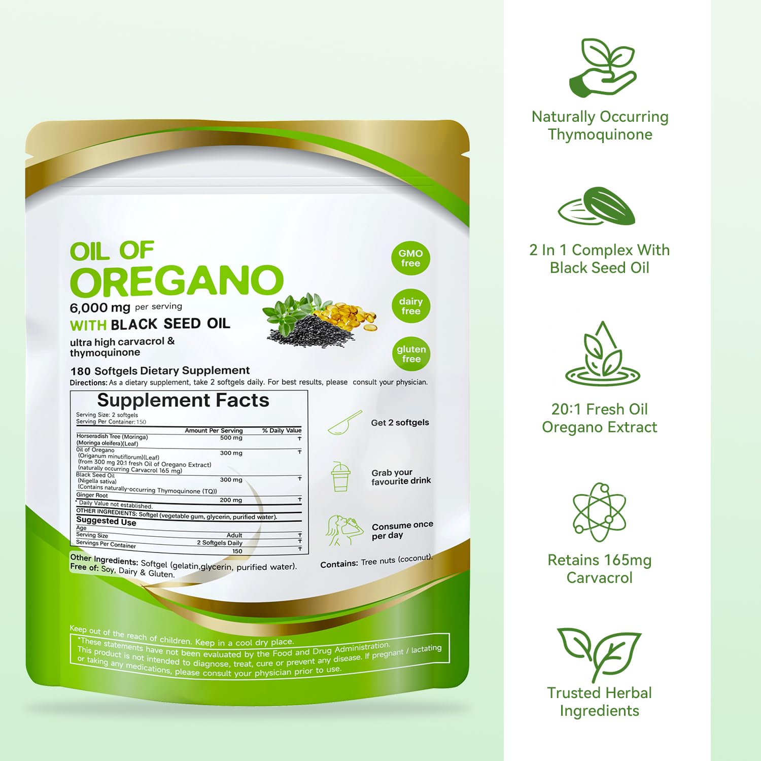 Close-up of oregano oil capsules