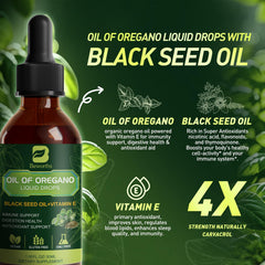 Oregano Oil Drops label displaying vegan and non-GMO