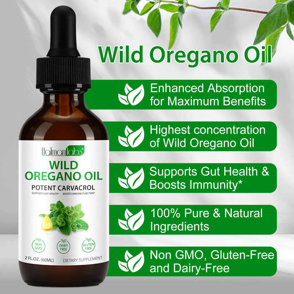 Serving illustration showing 34 mg of organic oregano oil