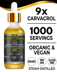 Oregano oil liquid drops in glass bottle