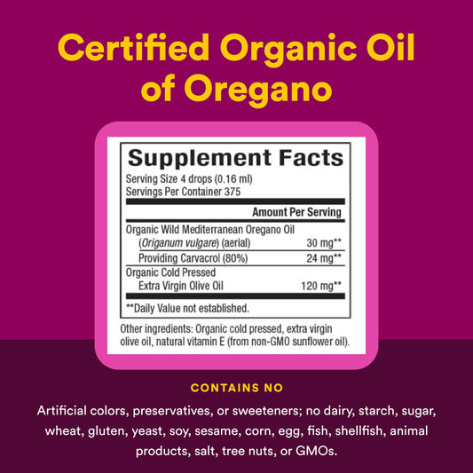 Oregano oil liquid supplement with high carvacrol content for immune support