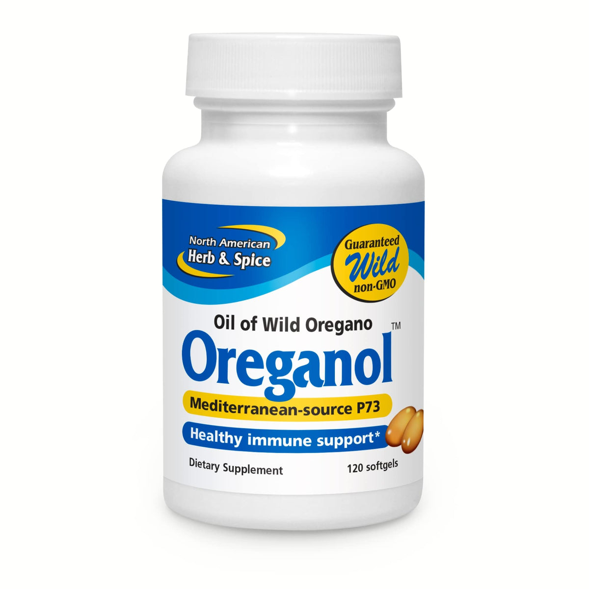 Oreganol P73 Softgels bottle front 120 count
