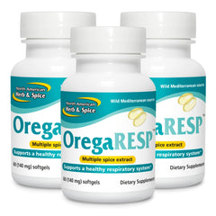 Front view of NORTH AMERICAN HERB & SPICE OregaResp P73-60 Softgels bottle