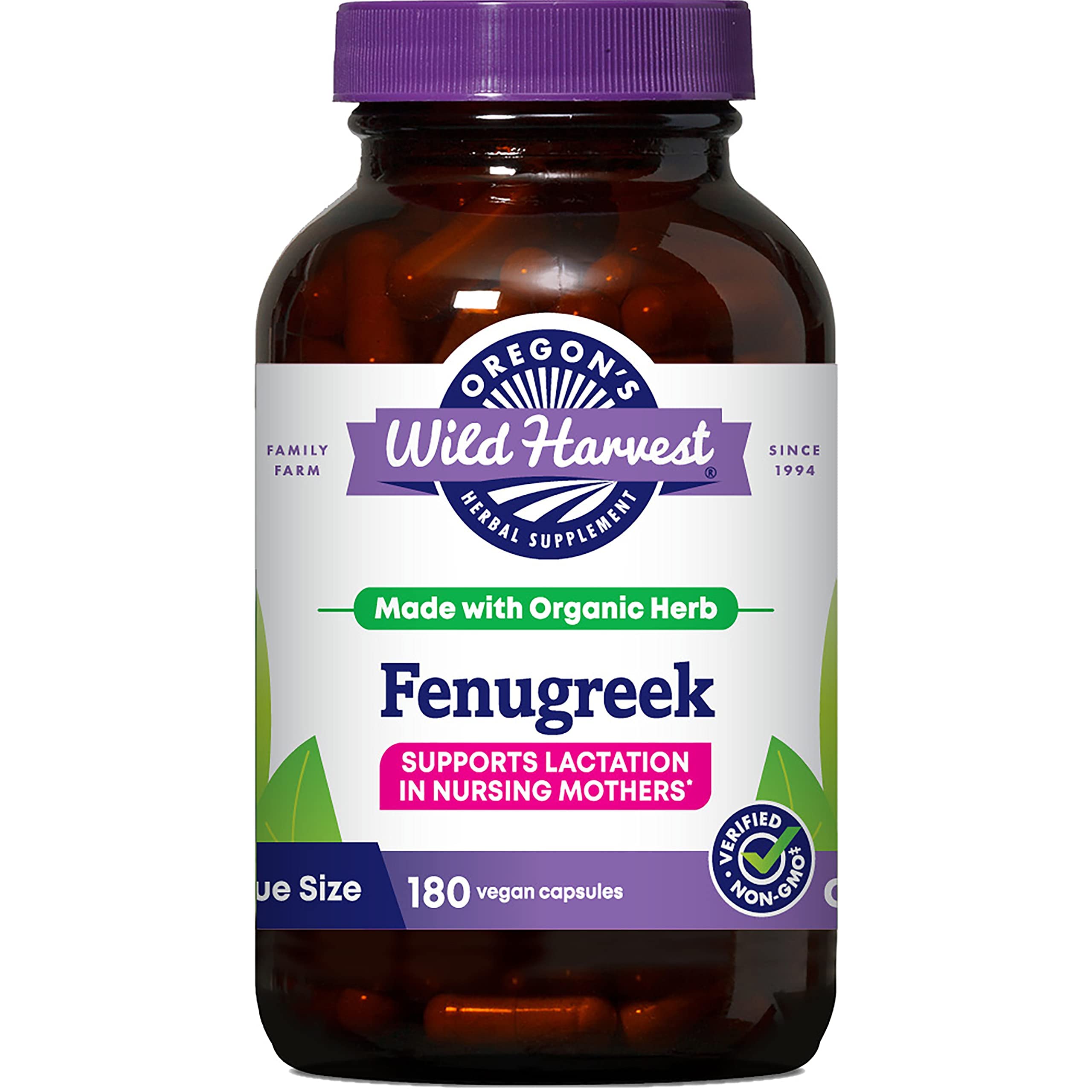 Oregon's Wild Harvest Fenugreek capsules bottle with label