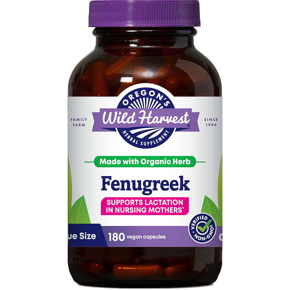 Oregon's Wild Harvest Fenugreek capsules bottle with label