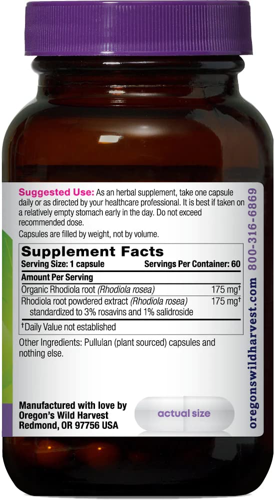 Supplement facts panel for Rhodiola 60 Count