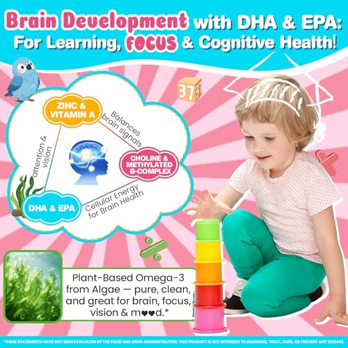 Algae-derived Omega-3 DHA/EPA for kids, no fishy aftertaste