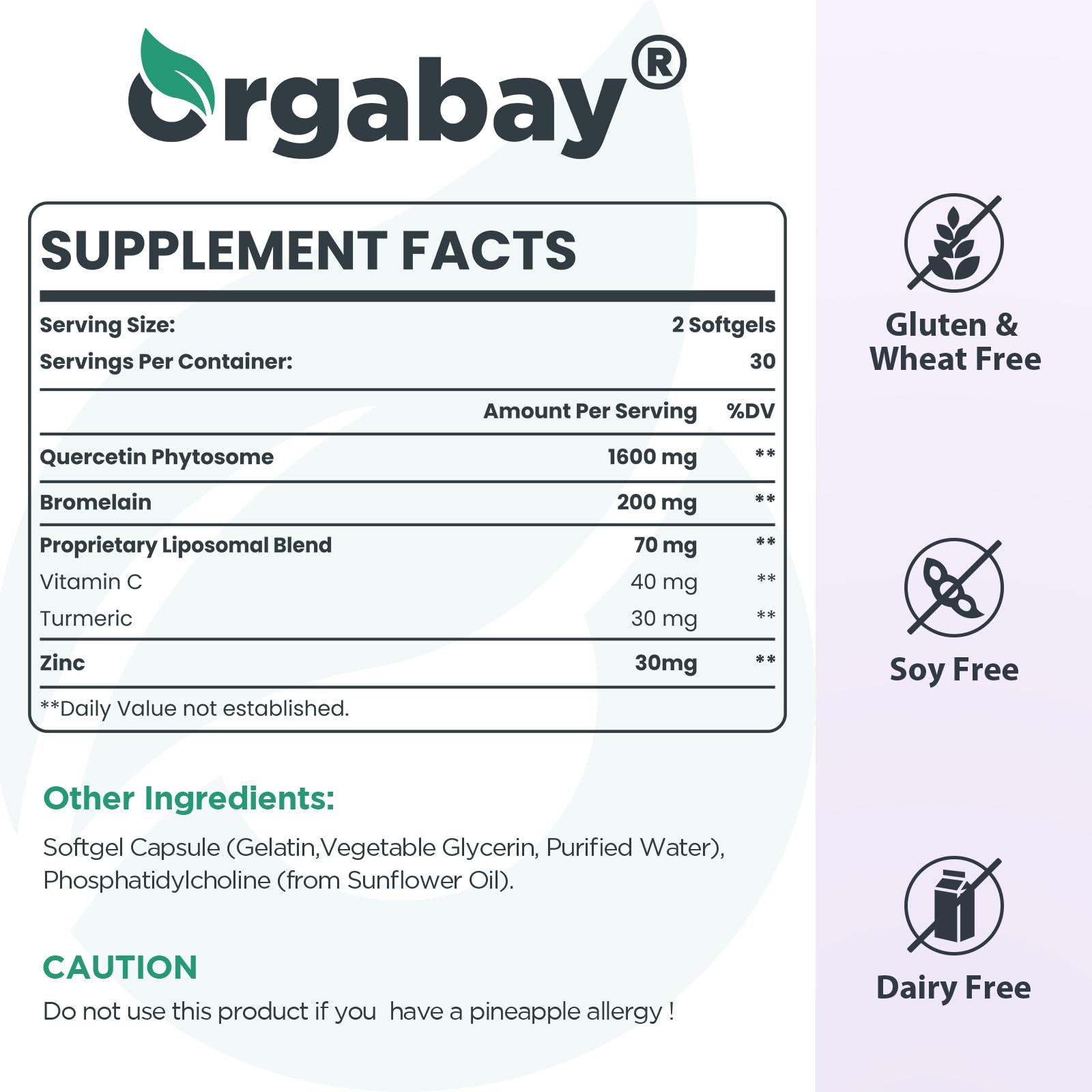 Bromelain 200 mg with quercetin and zinc components