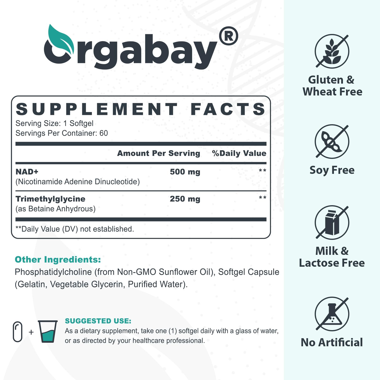 Close up of Orgabay NAD+ 500 mg liposomal softgel