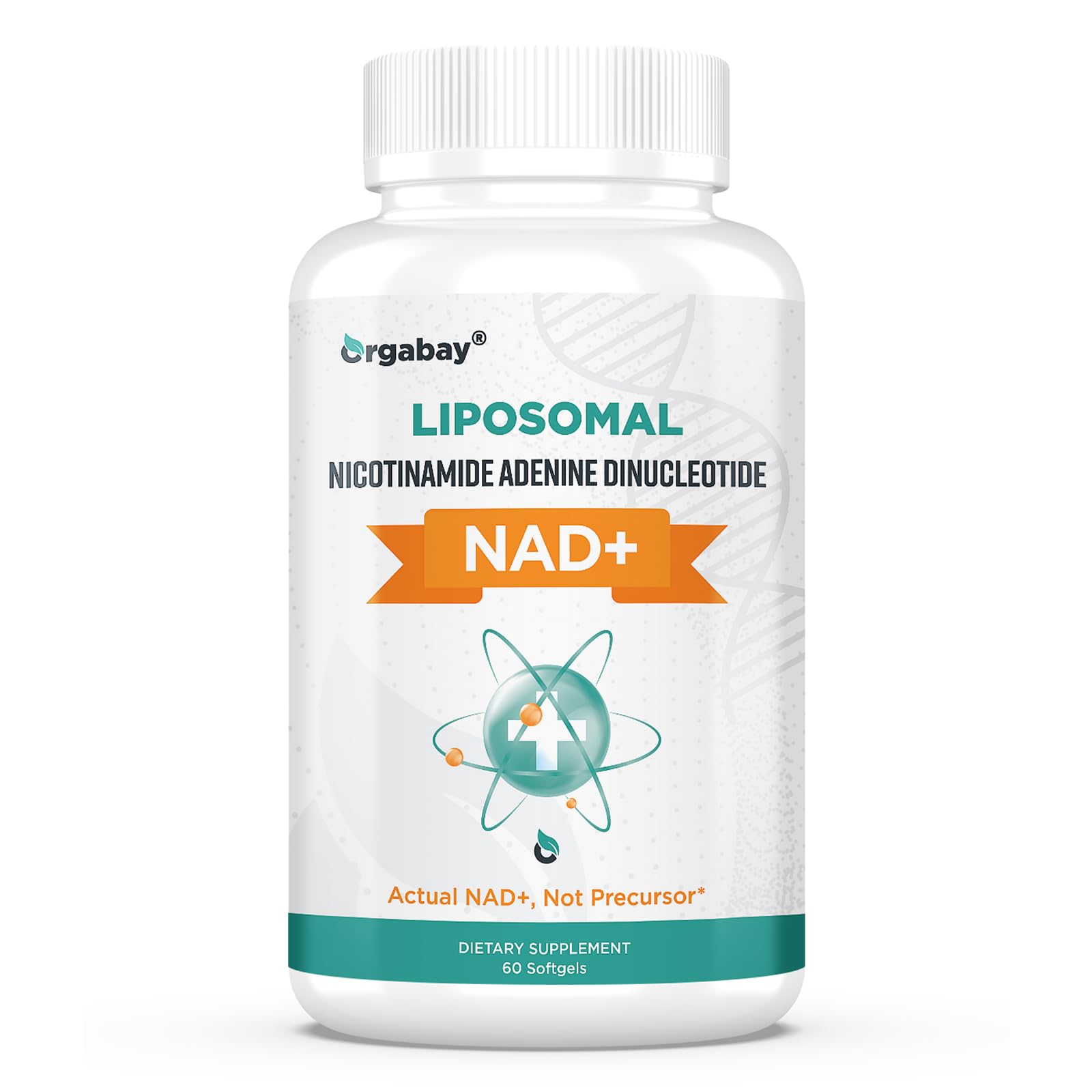 Orgabay Liposomal NAD+ 500 mg softgel bottle on white