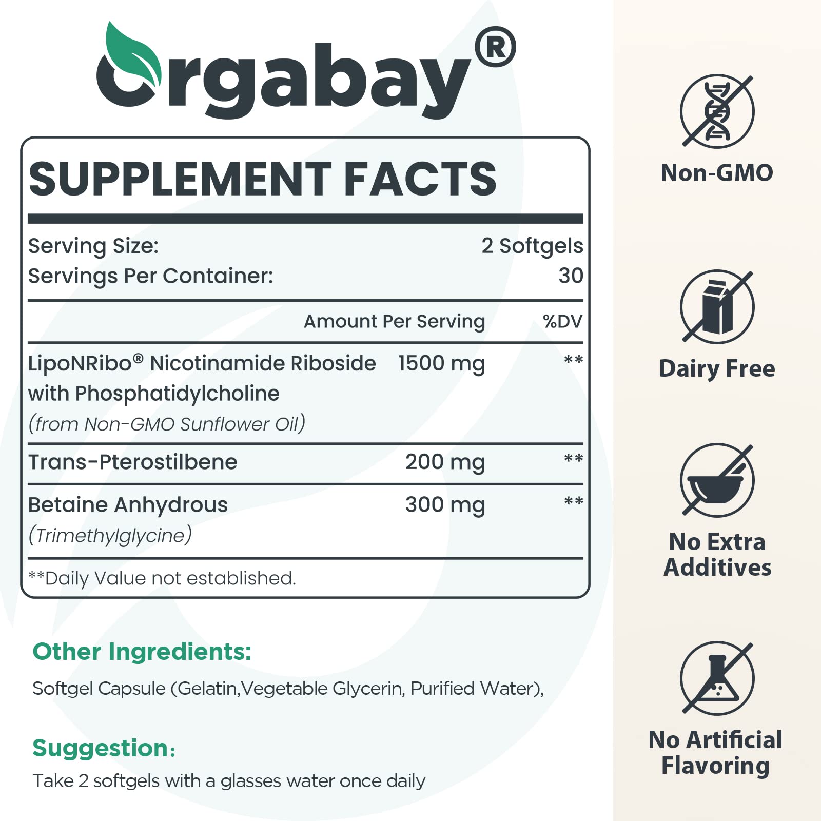 Orgabay NR 2000mg softgels for easy daily intake and energy-support potential.