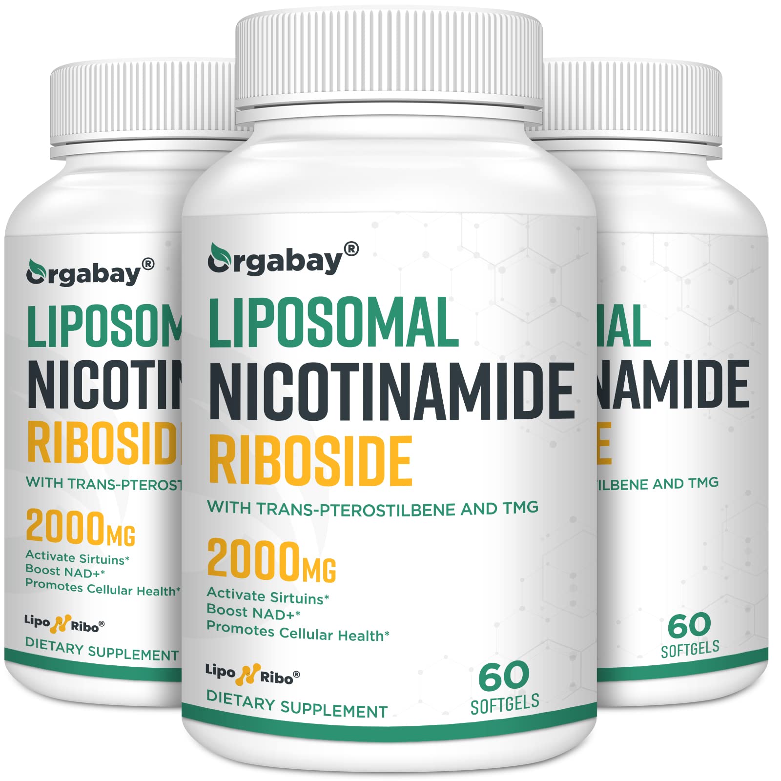 Orgabay liposomal nicotinamide riboside bottle highlighting NAD+ support.