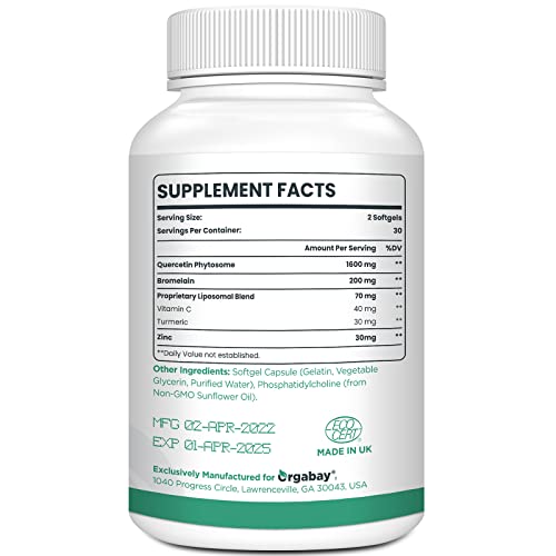 Close-up of Orgabay quercetin phytosome 1600 mg with 60 softgels