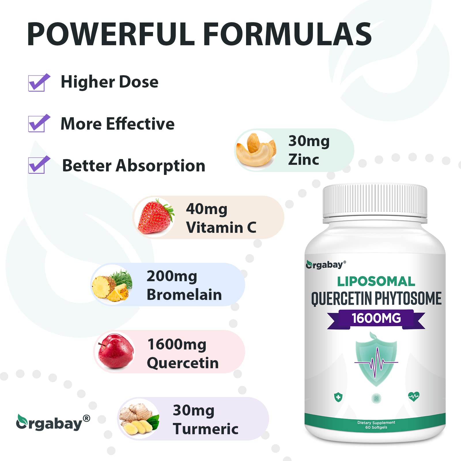 Orgabay quercetin-bromelain-zinc-vitamin C-turmeric ingredient blend for balance