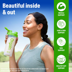 Creamy vanilla shake poured into a glass, showcasing Orgain flavor.