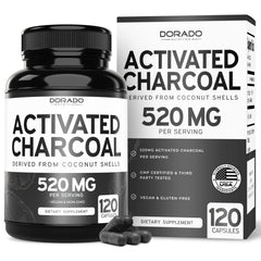 Bottle of Organic Activated Charcoal Pills – 120 capsules, USA made