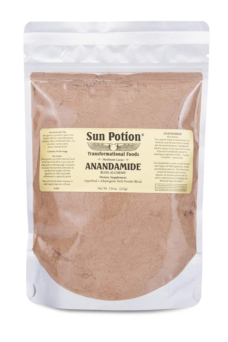 Organic Anandamide 222g by Sun Potion with raw cacao powder