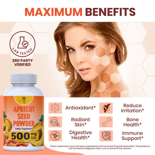 Close-up of Organic Apricot Seeds Powder capsules