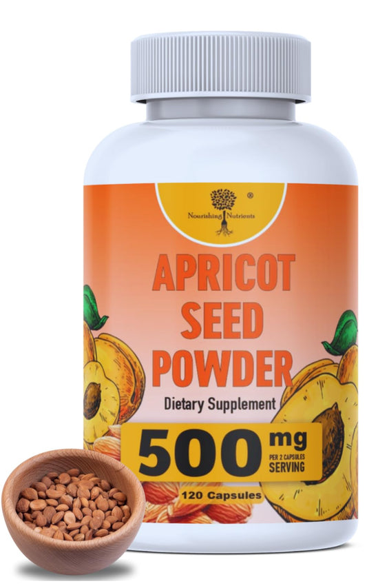 Hero image of Organic Apricot Seeds Powder bottle and capsules