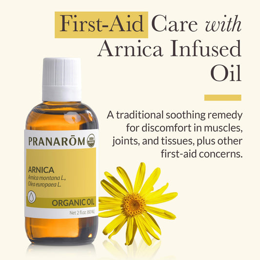 Organic Arnica montana blossoms macerated in olive oil